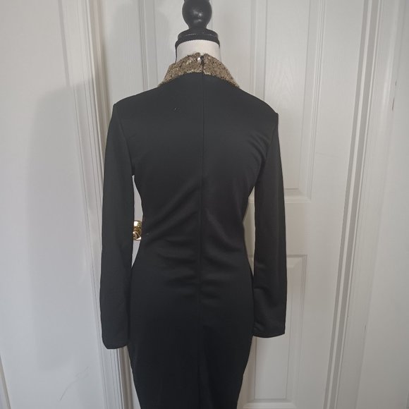 Spring Black Navy Gold Midi Dress  Long Sleeve women - Picture 5 of 7